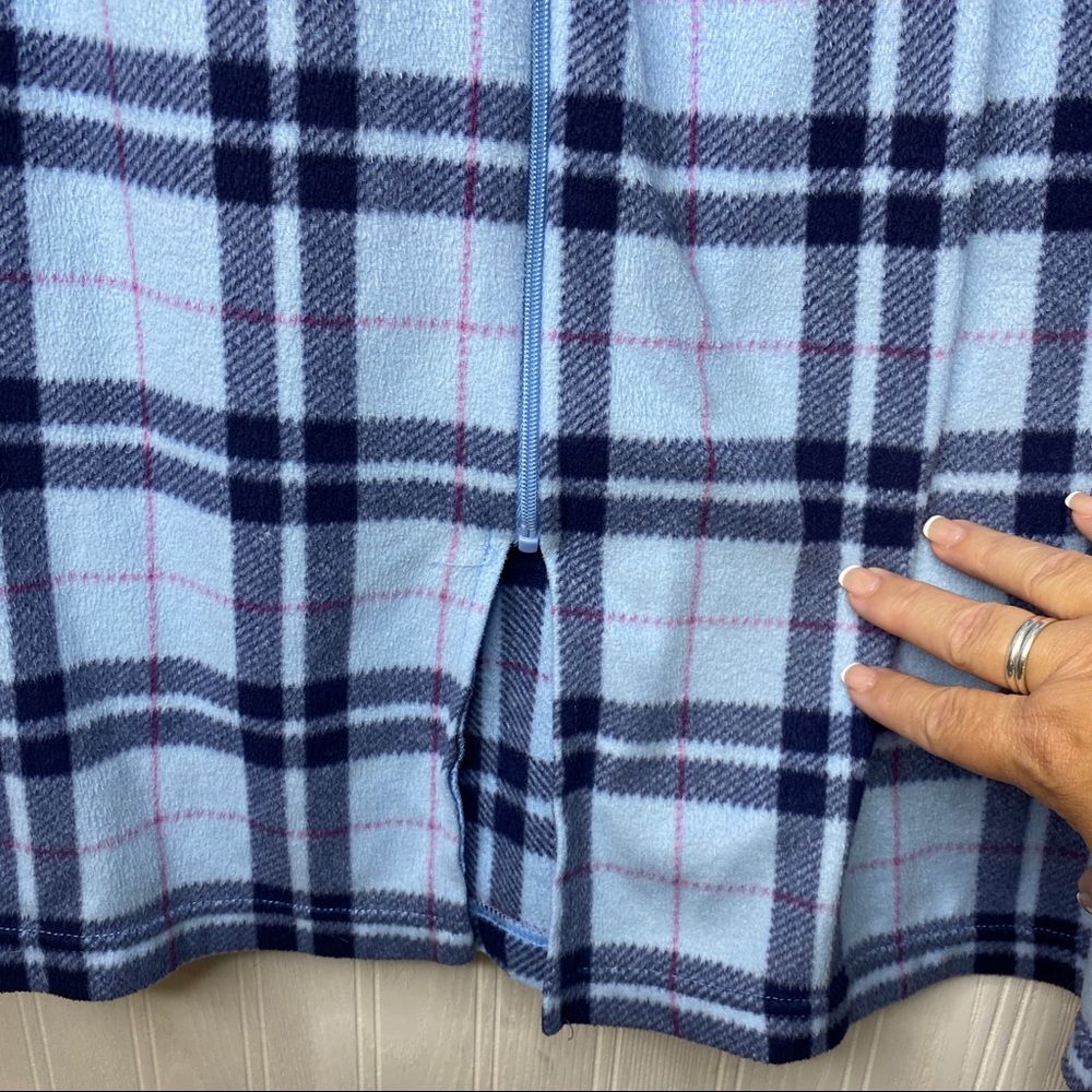 Blue Plaid Fleece Zip Up Embroidered Robe/Night Dress with Pockets Size Large - Picture 7 of 12